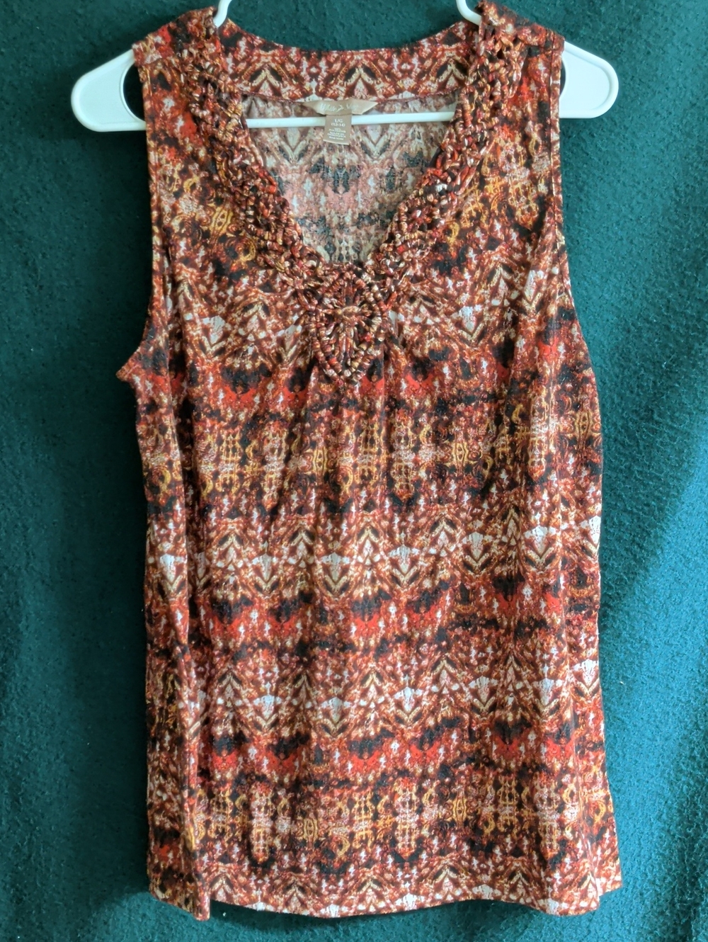 White Stag Multicolor Orange & Brown Patterned V-Neck Tank